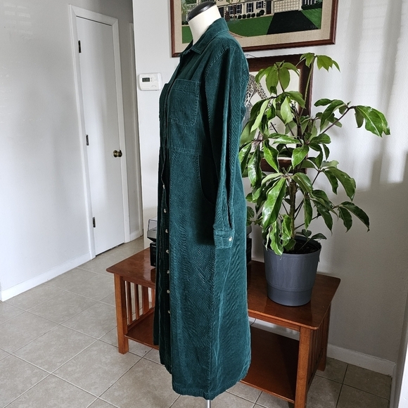 Vintage FADS green corduroy button-down granola girl teacher midi dress - Picture 2 of 8